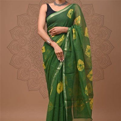 Forest Green Floral Delight Kota Doria Saree