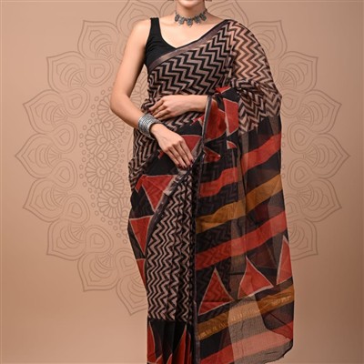 Burgundy Geometric Harmony Kota Doria Saree
