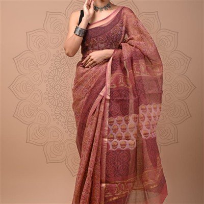 Burgundy Paisley Elegance Kota Doria Saree