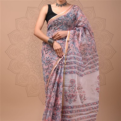 Dusky Blossom Geometric Kota Doria Saree