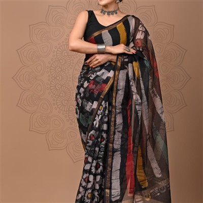 Crimson Cascade Floral Kota Doria Saree
