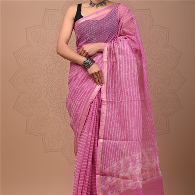 Blush Stripes Elegance Kota Doria Saree