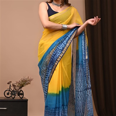 Sunshine Gradient Abstract Kota Doria Saree