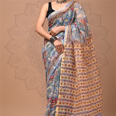 Azure Floral Harmony Kota Doria Saree