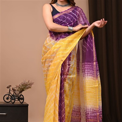 Lavender Sunrise Abstract Kota Doria Saree
