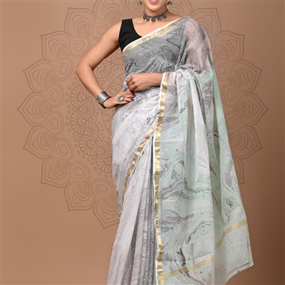 Silver Cascade Abstract Kota Doria Saree