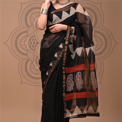 Terracotta Floral Fusion Kota Doria Saree