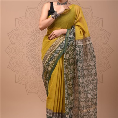 Mustard Floral Weave Kota Doria Saree