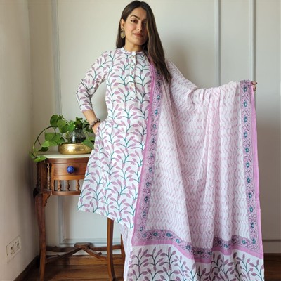 Saffron Floral Whispers Cotton Suit Set