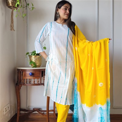 Teal Striped Ombre Cotton Suit Set