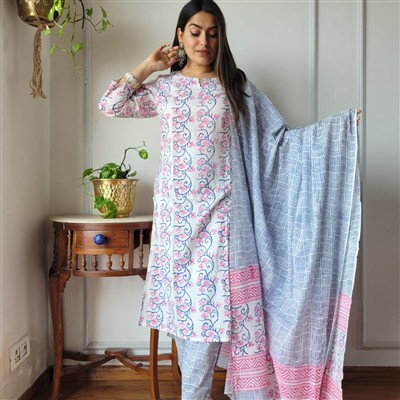 Blush Floral Harmony Cotton Suit Set