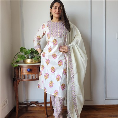 Magenta Floral Cascade Cotton Suit Set