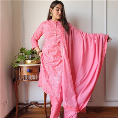 Blush Floral Elegance Cotton Suit Set