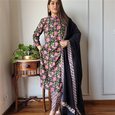 Terracotta Floral Essence Cotton Suit Set