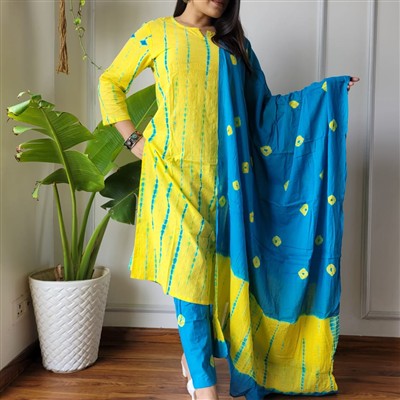 Canary Yellow Tie-Dye Cotton Suit Set