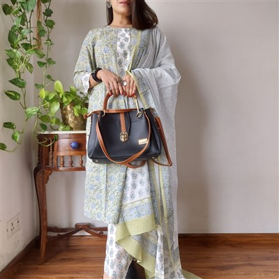 Emerald Botanical Imprint Cotton Suit Set