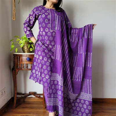 Royal Purple Paisley Cotton Suit Set