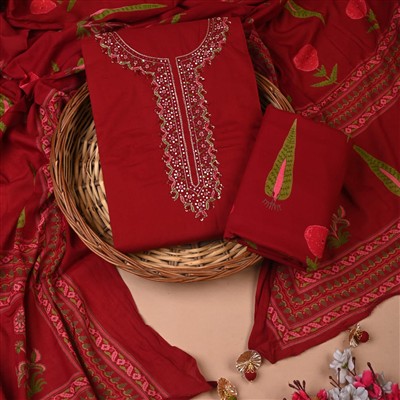 Crimson Floral Gota Patti Cotton Suit Set