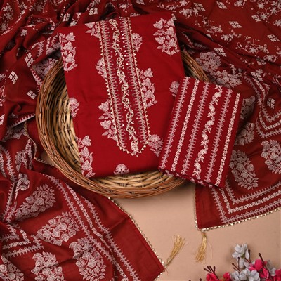 Crimson Harmony Gota Work Cotton Suit Set