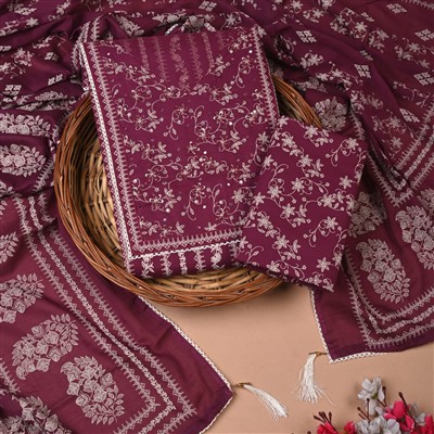 Burgundy Floral Gota Work Unstitched Suit Set