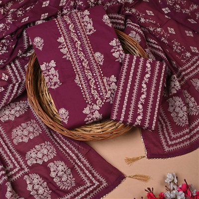 Burgundy Floral Gota Work Cotton Suit Set