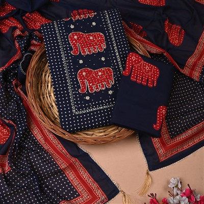 Crimson Elephant Elegance Cotton Suit Set