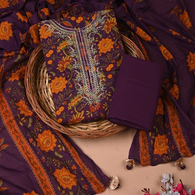 Plum Floral Gota Work Unstitched Suit Set
