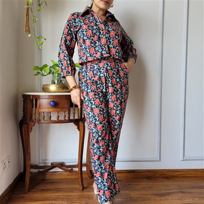 Dusky Rose Blooms Cotton Co-Ord Set