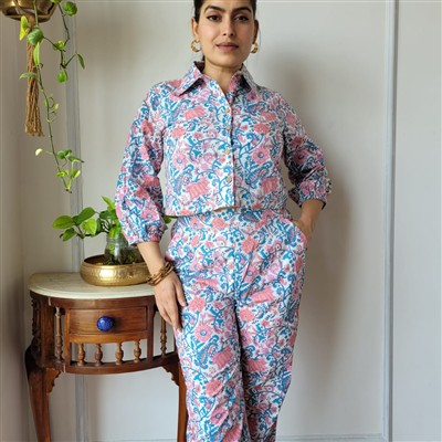 Cerulean Floral Pure Cotton Co-Ord Set