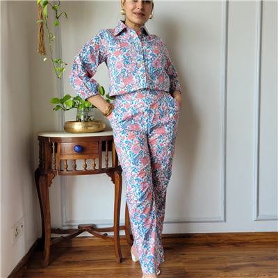 Cerulean Floral Pure Cotton Co-Ord Set