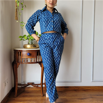 Navy Geometric Hand Block Printed Co-Ord Set