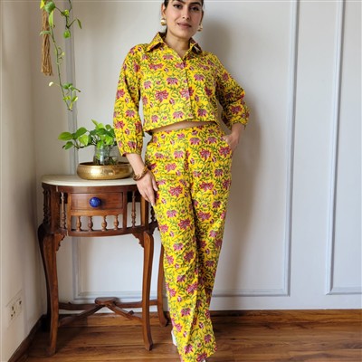 Lemon Floral Hand Block Printed Co-Ord Set