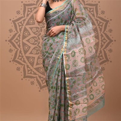 Teal Blossom Kota Doria Saree