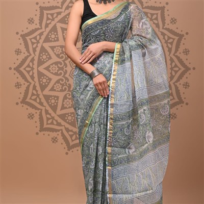 Emerald Garden Multi-Print Kota Doria Saree