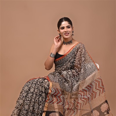 Ravishing Crimson Floral Cotton Kota Doria Saree