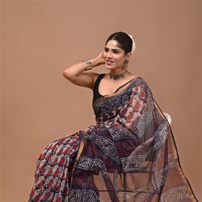 Maroon Floral Abstract Kota Doria Saree