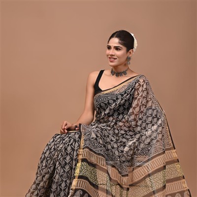 Crimson Floral Motif Kota Doria Saree