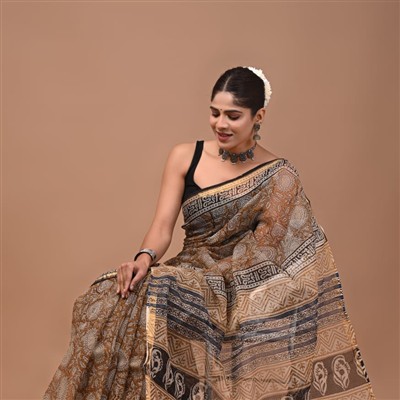 Crimson Petal Hand Block Printed Kota Doria Saree