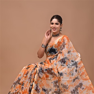 Soft Mint Floral Hand Block Printed Kota Doria Saree