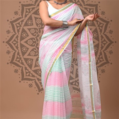 Pastel Floral Breeze Kota Doria Saree