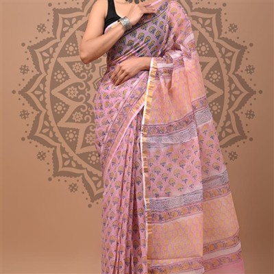 Lavender Blossom Geometric Cotton Saree