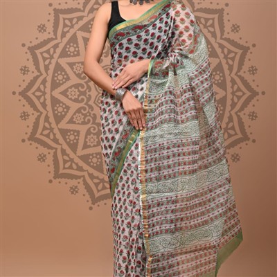 Crimson Floral Cascade Kota Doria Saree