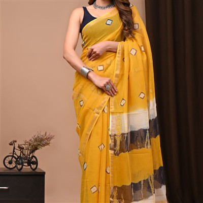 Mustard Diamond Geometric Kota Doria Saree