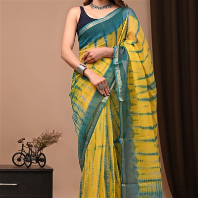 Sunny Yellow Tie-Dye Kota Doria Saree