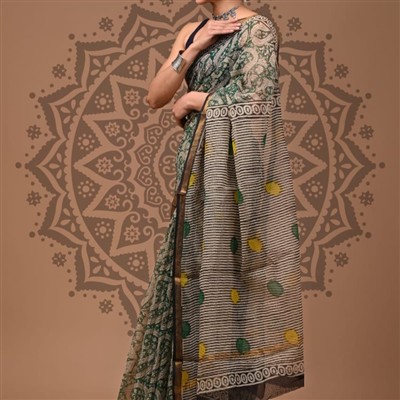 Emerald Garden Floral Kota Doria Saree