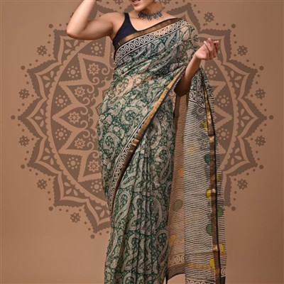 Emerald Paisley Touch Kota Doria Saree
