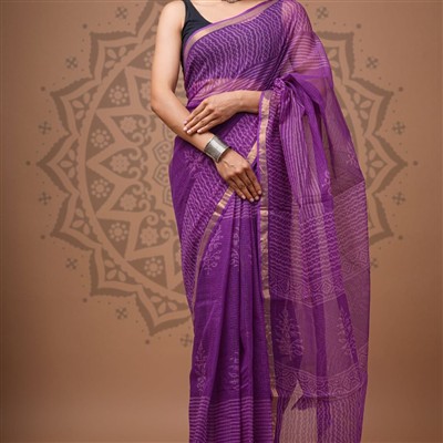 Sunset Marigold Floral Kota Doria Saree