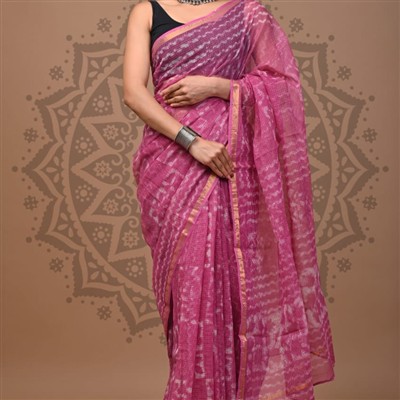 Fuchsia Geometric Elegance Kota Doria Saree
