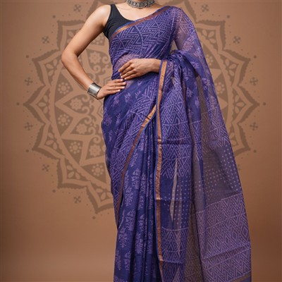 Lavender Geometric Elegance Kota Doria Saree
