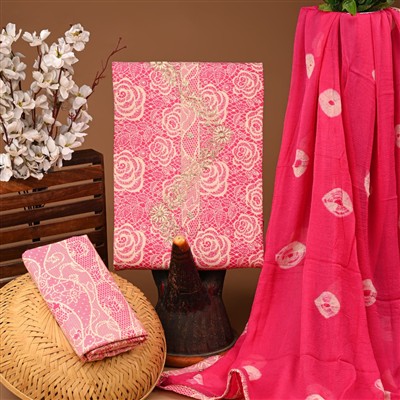 Fuchsia Floral Gota Patti Work Cotton Suit Set